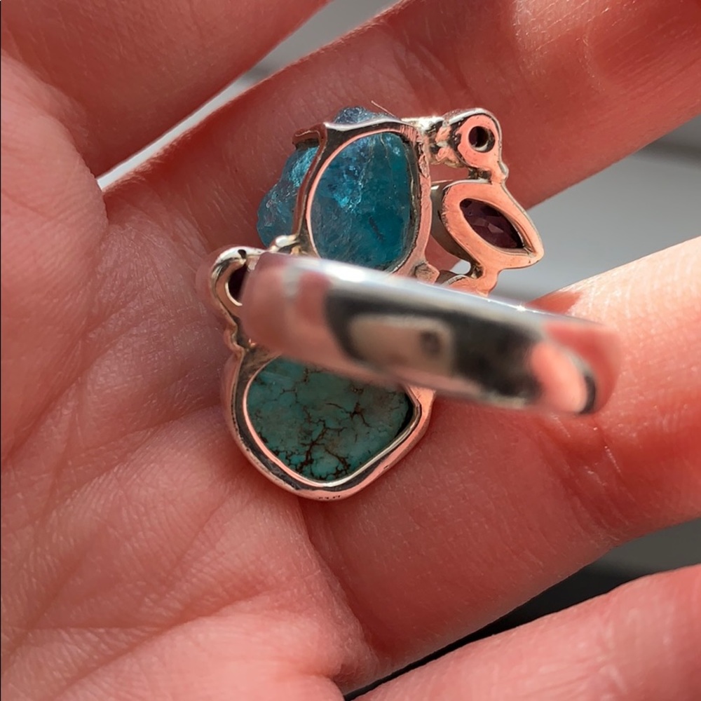 SOLD Turquoise iolite & apatite cluster ring - Picture 4 of 6